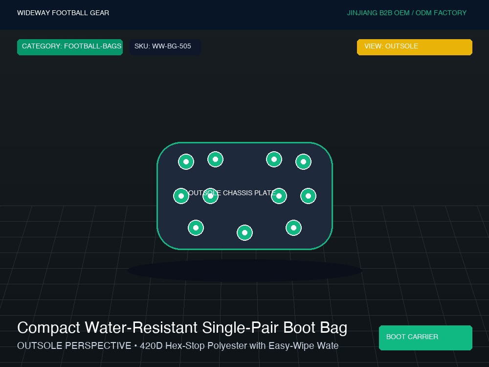 Compact Water-Resistant Single-Pair Boot Bag with Mesh Vents - Outsole / Chassis Plate (Traction Studs)