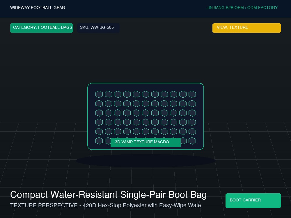 Compact Water-Resistant Single-Pair Boot Bag with Mesh Vents - Macro Vamp Texture (Ball Grip Zone)