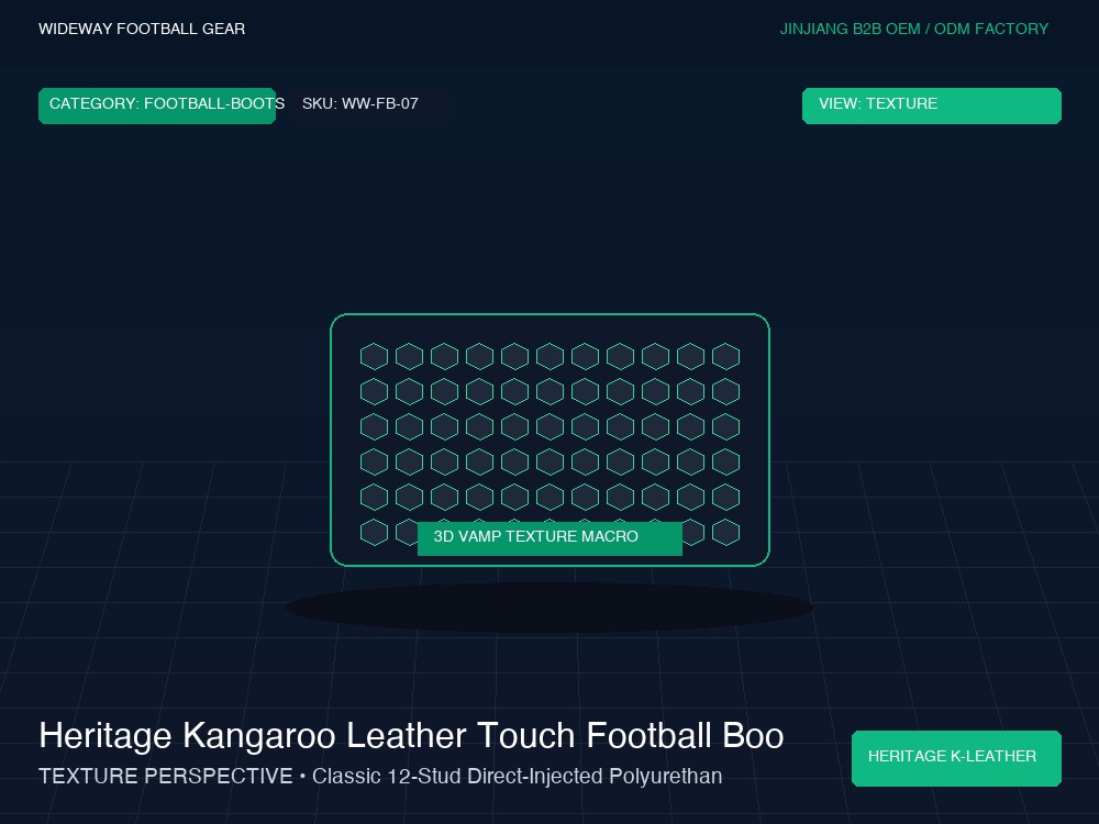 Heritage Kangaroo Leather Touch Football Boots with Fold-Over Tongue - Macro Vamp Texture (Ball Grip Zone)