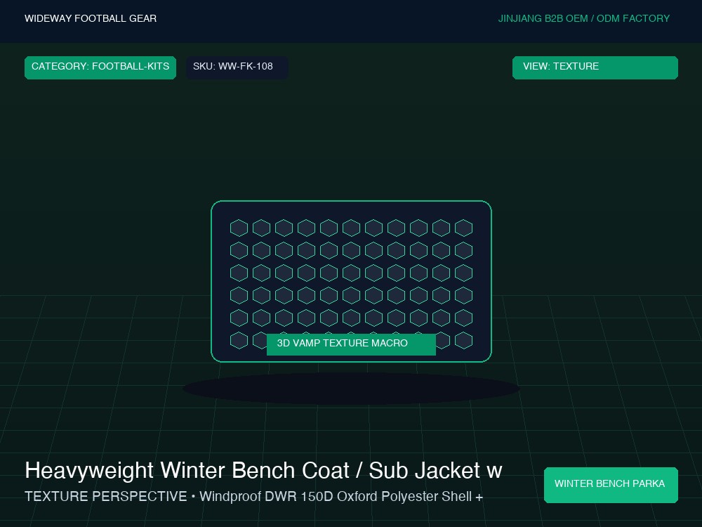 Heavyweight Winter Bench Coat / Sub Jacket with Storm Hood - Macro Vamp Texture (Ball Grip Zone)