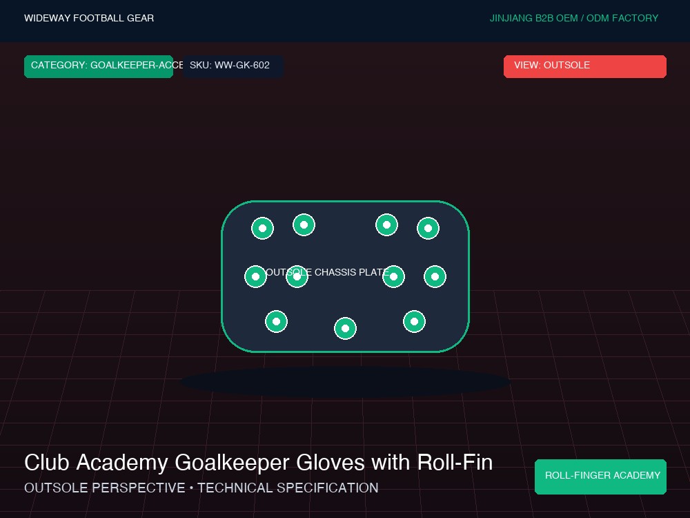 Club Academy Goalkeeper Gloves with Roll-Finger Cut - Outsole / Chassis Plate (Traction Studs)
